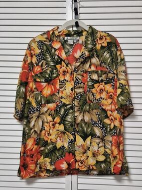 Vintage SK & Company Tropical Animal Print Blouse Size 14 Retro